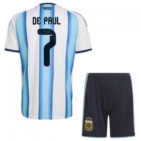 Camisolas Argentina De Paul 7 Criança 1º Equipamento Principal World Cup 2026 Manga Curta