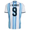 Camisolas Argentina J. Alvarez 9 1º Equipamento Principal World Cup 2026 Manga Curta
