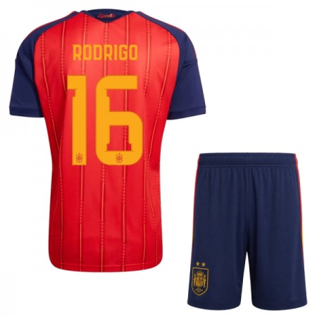Camisolas Espanha 2 Stars Rodrigo 16 Criança 1º Equipamento Principal World Cup 2026 Manga Curta